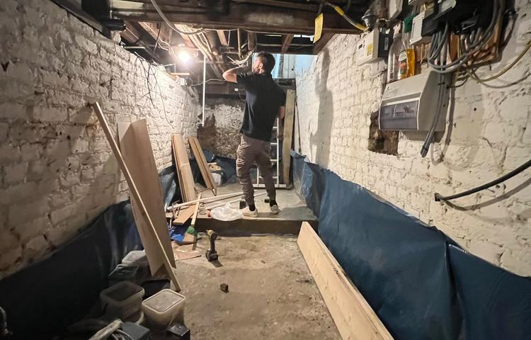 Cellar conversion construction stages in Clapham