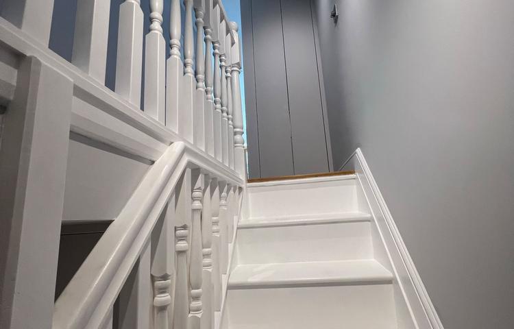Refurbished staircase and access to the converted cellar in Clapham