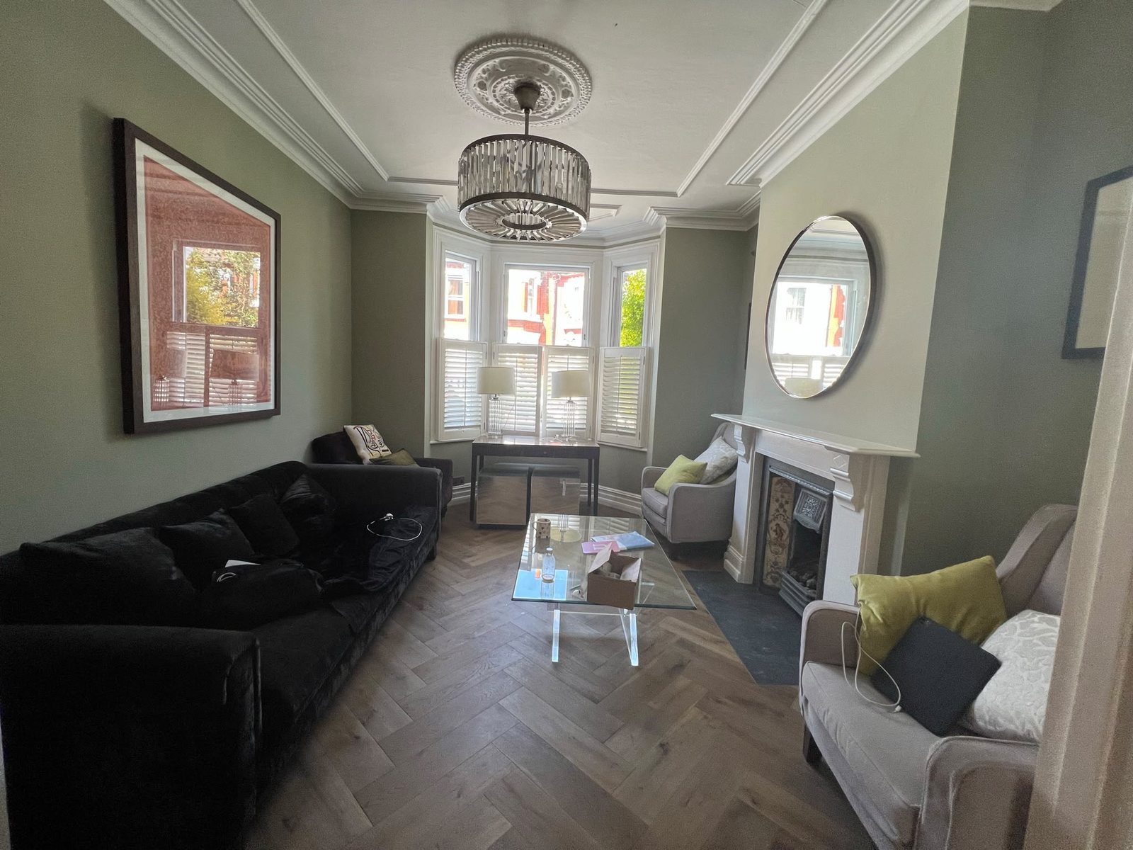 Refurbished living room in Clapham with new wood flooring