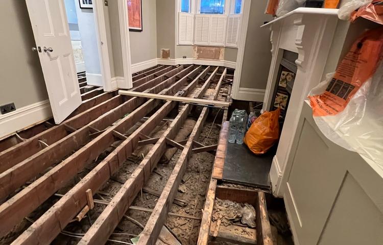 Floor preparation during the Clapham home refurbishment
