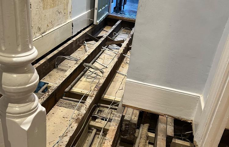 Floor preparation during the Clapham home refurbishment