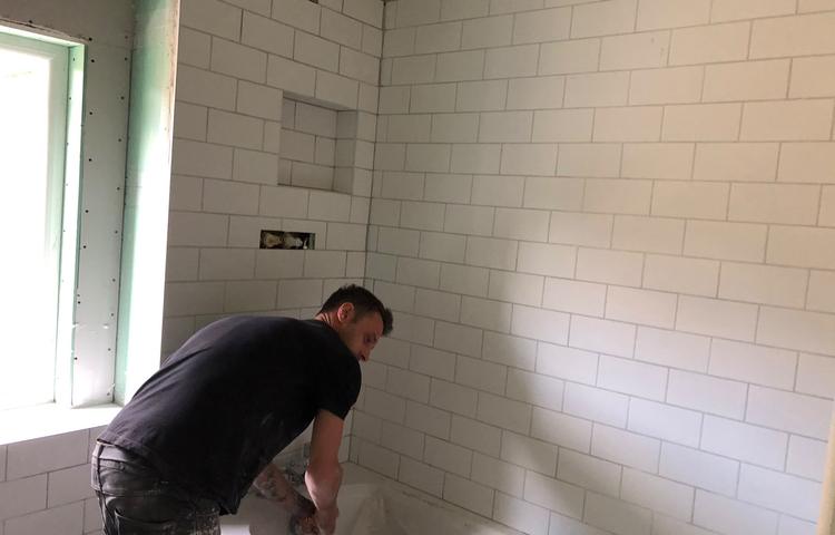 Bathroom tiling work in progress in Lewisham