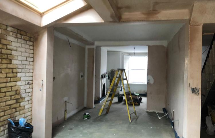 Extension ceiling and exposed brickwork in Lewisham