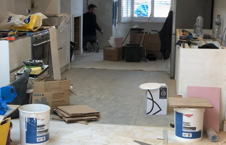Kitchen worktops and flooring during fitting in Lewisham