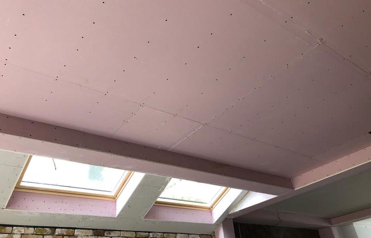 Plasterboard ceiling and rooflights in the extension in Lewisham